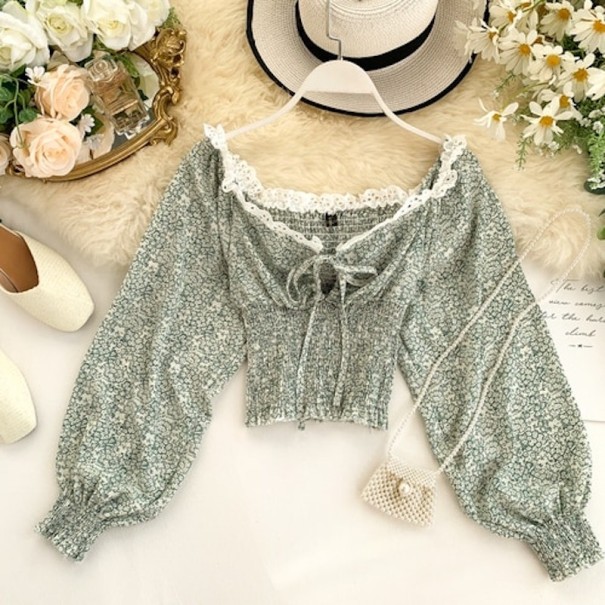 Dames kanten crop top A313 lichtgroen