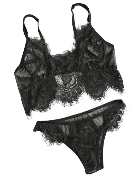 Dames kanten set - BH en slipje zwart L