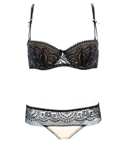 Dames kanten set - BH+slip zwart 70B