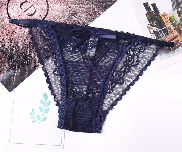 Dames kanten slip met trekkoord donkerblauw M