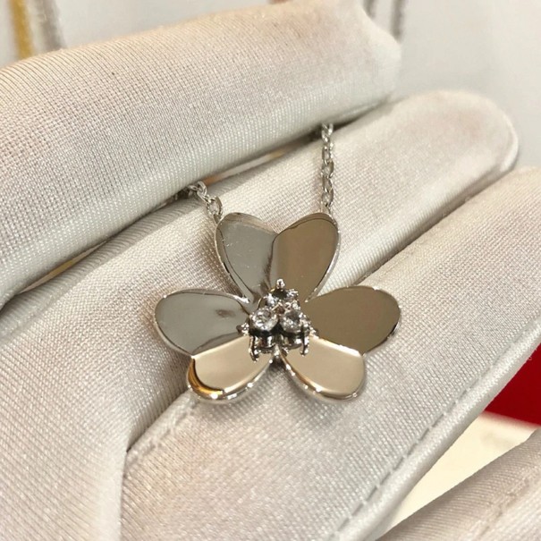 Dames ketting met bloem G596 zilver 45 cm