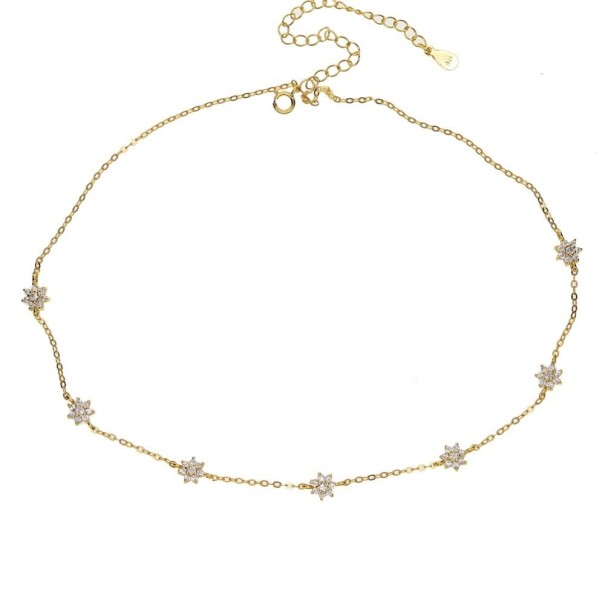 Dames ketting met bloemen A1604 goud