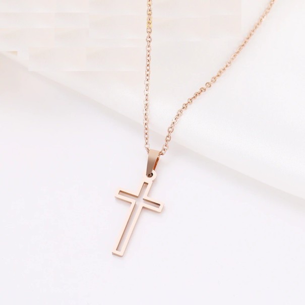 Dames ketting met kruis D109 oudroze