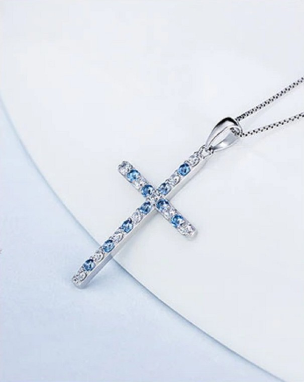 Dames ketting met kruis D529 blauw