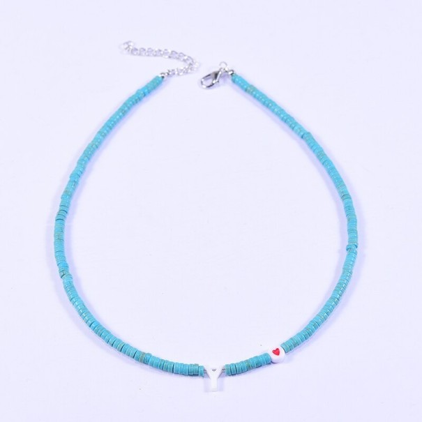 Dames ketting met letter D226 turquoise K