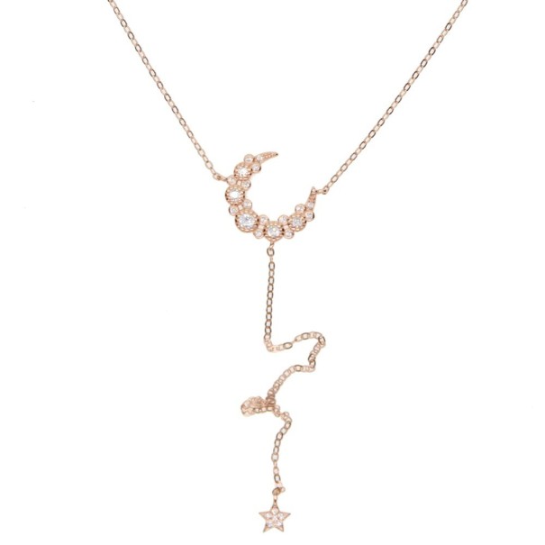 Dames ketting met maan en ster G642 roze