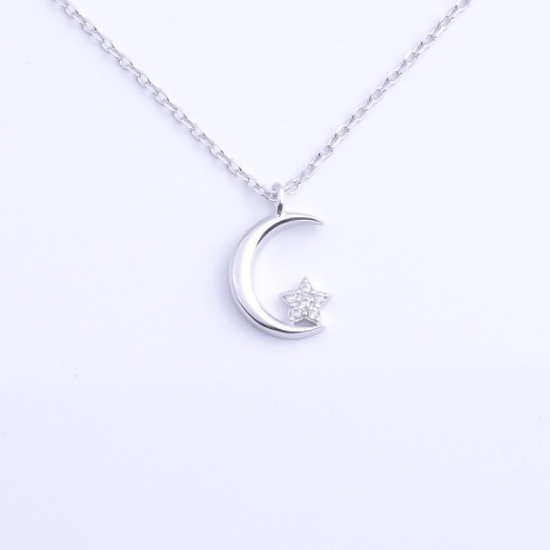 Dames ketting met maan en ster M107 zilver