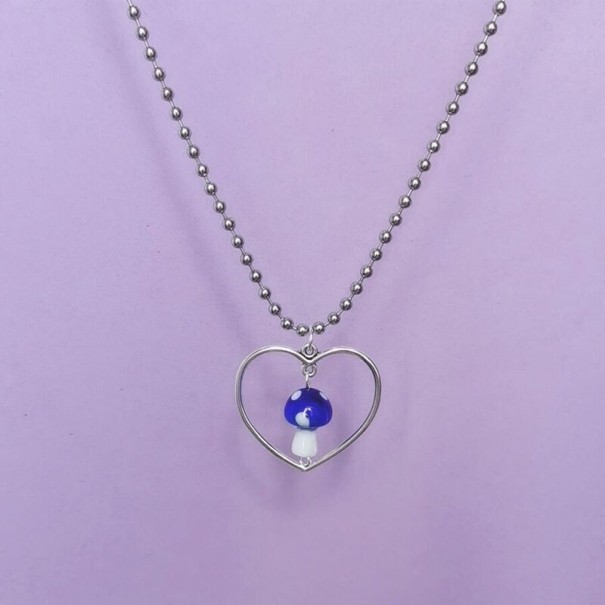 Dames ketting met paddenstoel D400 blauw 1