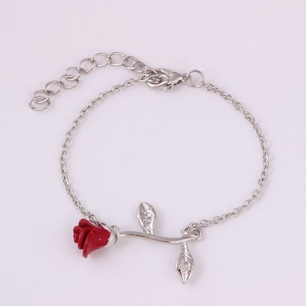 Dames kettingarmband met roos zilver 1