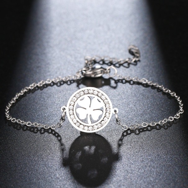 Dames klavertje vier kettingarmband H554 zilver