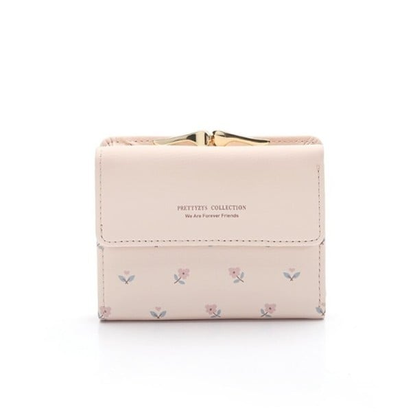 Dames kleine portemonnee met een print van kleine bloemen Metalen sluiting aan de bovenkant Voorklep Kunstleer en polyester 10,5 x 8 x 2,5 lichtroze