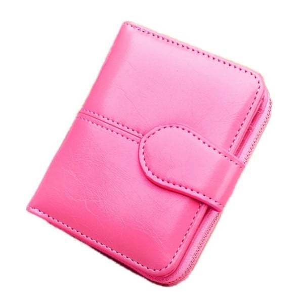 Dames kleine portemonnee van glanzend PU-leer Compact formaat 11,5 x 9 x 3,5 cm Ritsluiting Voorkant lus Gequiltdesign Voor in de handtas donkerroze