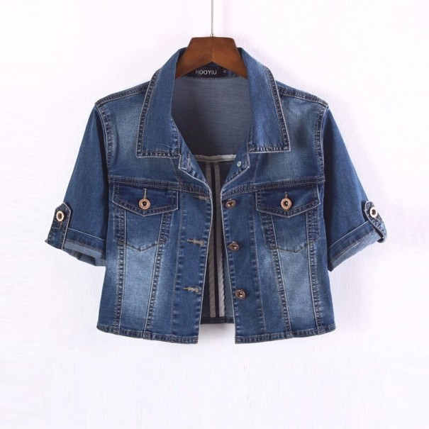 Dames kort denim jack P1681 donkerblauw M