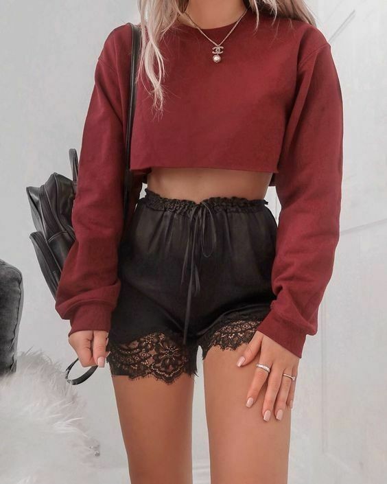 Dames korte sweatshirt A223 donkerrood S