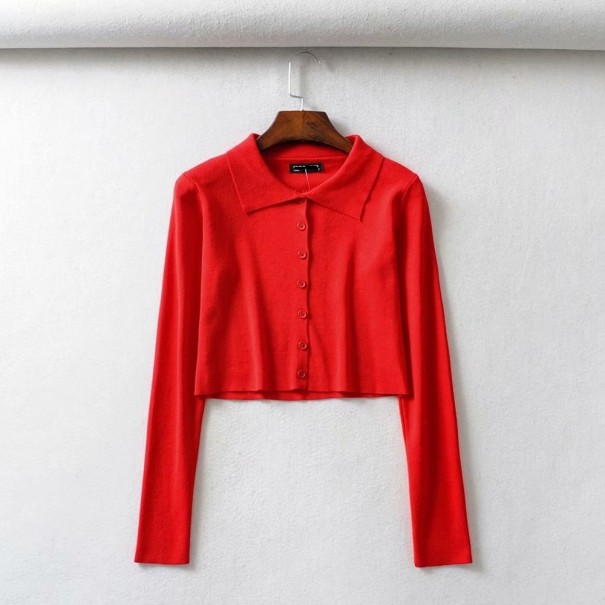 Dames korte trui met kraag rood S