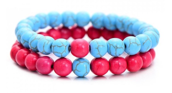 Dames kralenarmband 2 stuks J3231 rood-blauw