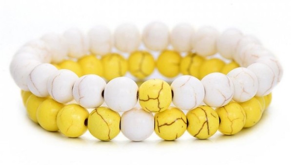 Dames kralenarmband 2 stuks J3231 wit-geel