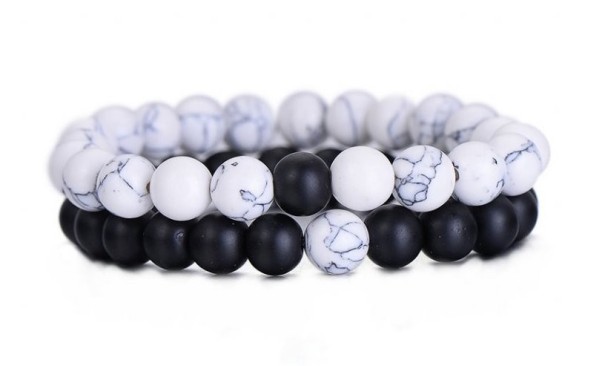 Dames kralenarmband 2 stuks J3231 zwart - wit