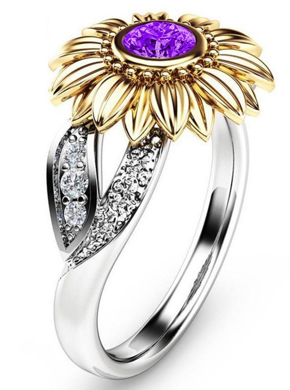 Dames kristal bloemenring J3200 purper 7