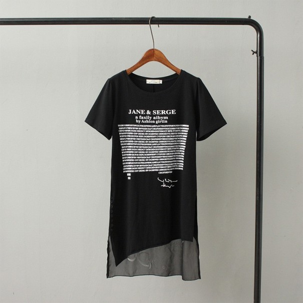 Dames lang asymmetrisch T-shirt zwart M