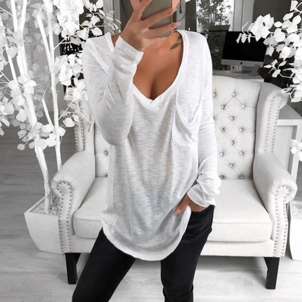 Dames lang t-shirt met zakje wit S