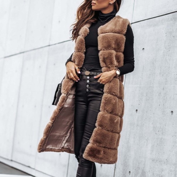 Dames lange bontjas P2146 bruin XS