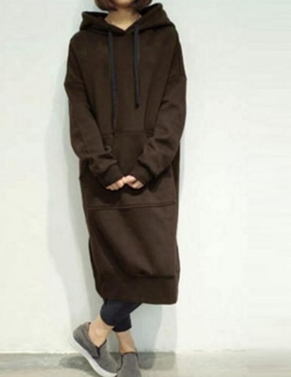 Dames lange hoodie bruin 4XL