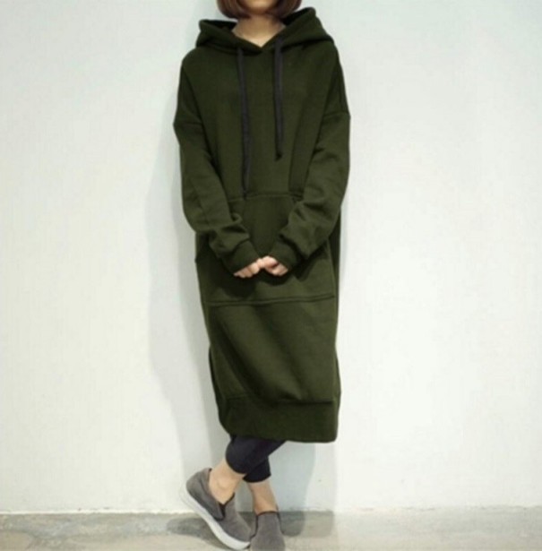 Dames lange hoodie legergroen 4XL