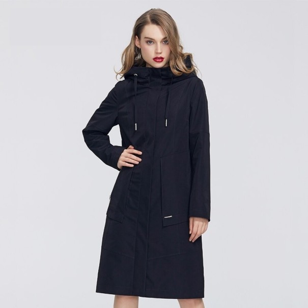 Dames lange jas met capuchon zwart L