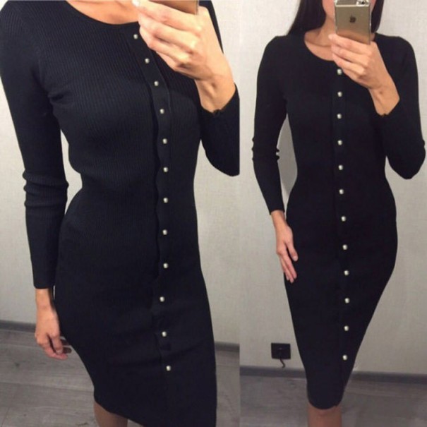 Dames lange jurk met knopen J2813 zwart XS