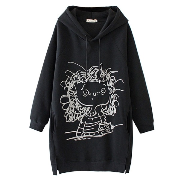 Dames lange sweater met borduursel zwart 3XL