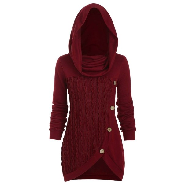 Dames lange trui met knopen donkerrood 4XL
