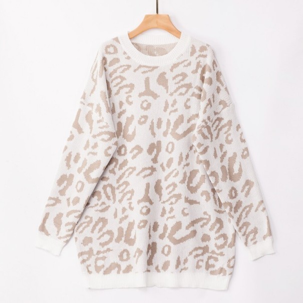 Dames lange trui met luipaardprint wit S