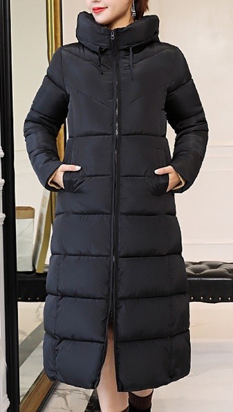 Dames lange winterjas J1034 zwart XS
