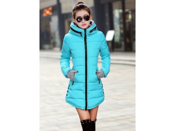 Dames lange winterjas J2322 lichtblauw XL