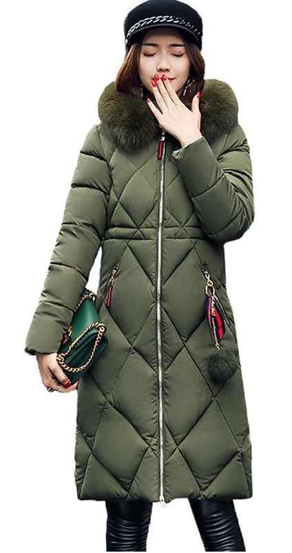 Dames lange winterjas met patroon J2323 groen XS