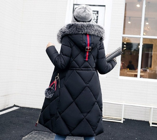 Dames lange winterjas met patroon J2323 zwart XL