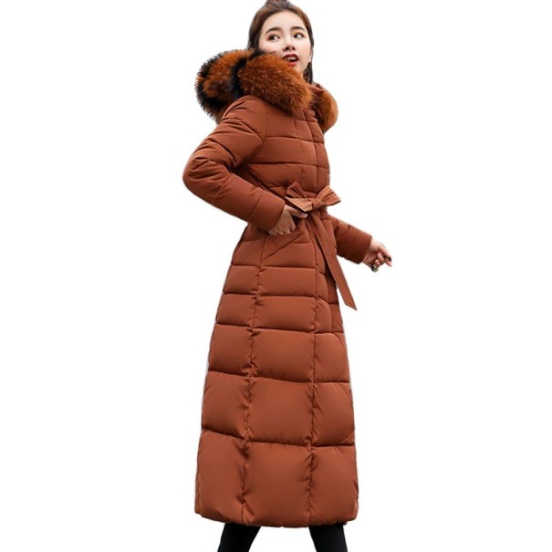 Dames lange winterjas P1759 bruin S