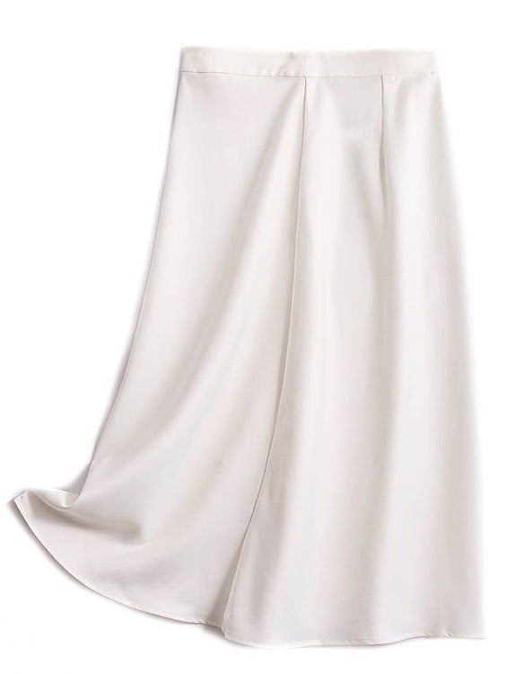Dames lange witte rok in A-lijn Vloeiende gladde stof Verticale deelnaden Verborgen rits Polyester Eenvoudige elegante uitstraling M