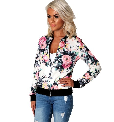 Dames lente/herfstjas met bloemen J1040 wit XXS