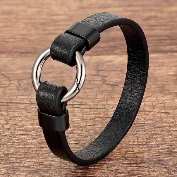 Dames leren armband H380 zwart 21 cm