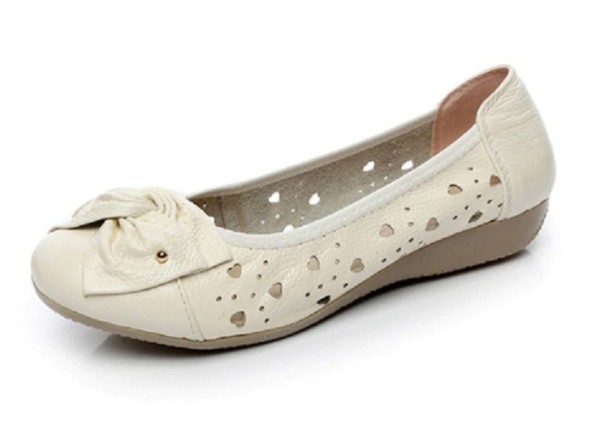 Dames leren ballerina&#39;s met strik en hartjes J2376 crème 43
