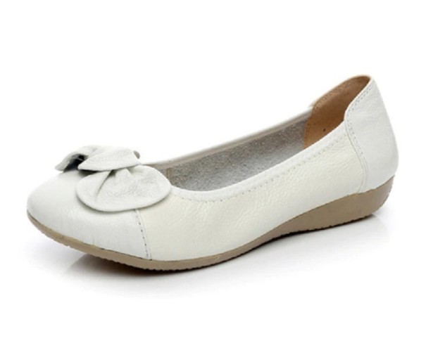 Dames leren ballerina&#39;s met strik J2819 wit 38