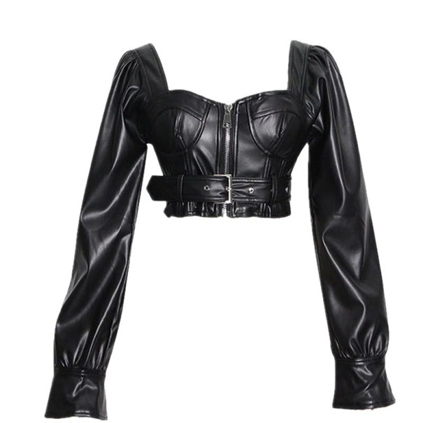 Dames leren crop top P1789 3XL
