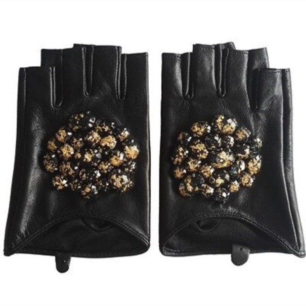 Dames leren handschoenen met strass steentjes L 2