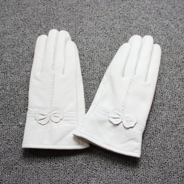 Dames leren handschoenen met strik wit