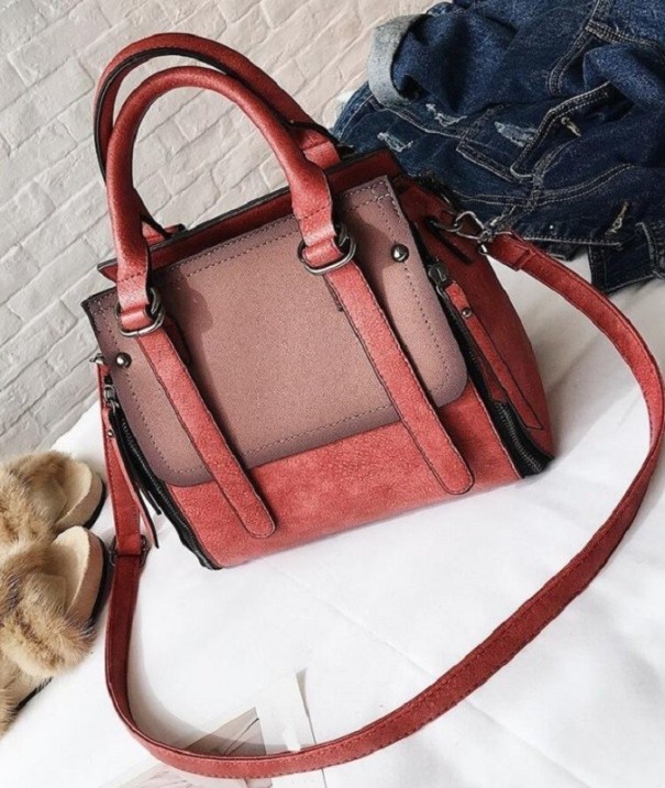 Dames leren handtas M1094 baksteenrood