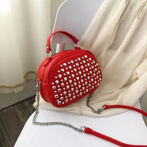 Dames leren handtas met studs M692 rood