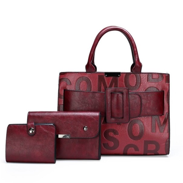Dames leren handtas set van 3 stuks M1660 wijnrood