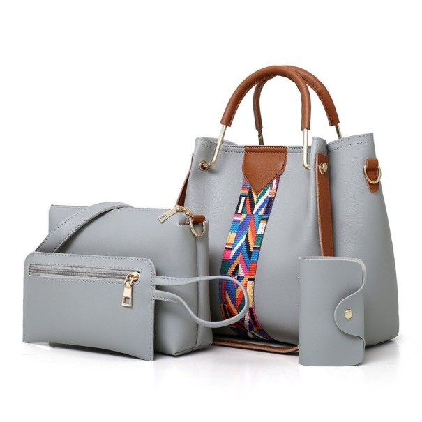 Dames leren handtas set van 4 stuks M1069 grijs